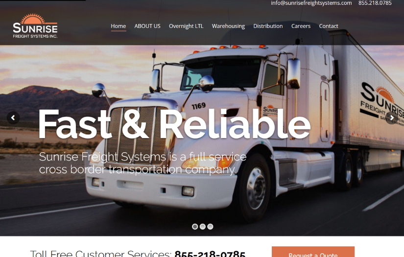 Sunrise Freight Systems Website Design screenshot 1